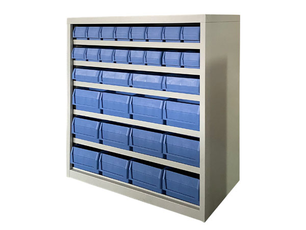 Storage Cabinet with Plastic Bins