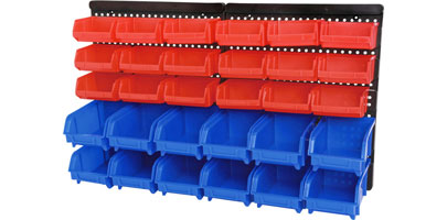Storage Rack with Plastic Bins